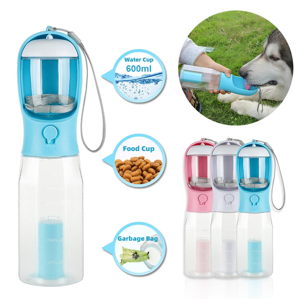 3-in-1 Portable Dog & Cat Water Bottle – Leak-Proof Travel Feeder & Poop Bag Dispenser