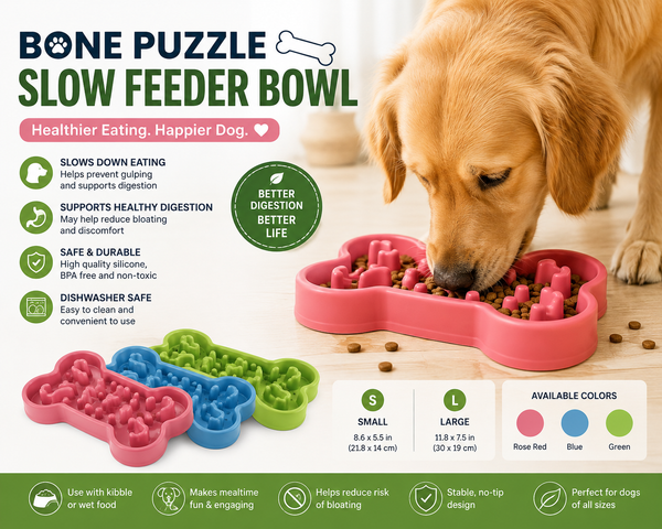 Bone Puzzle Slow Feeder Dog Bowl – Anti-Gulp Interactive Food Bowl