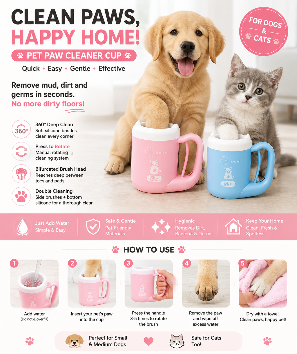 Dog & Cat Paw Cleaner Cup – Quick & Gentle Mud Remover for Clean Paws