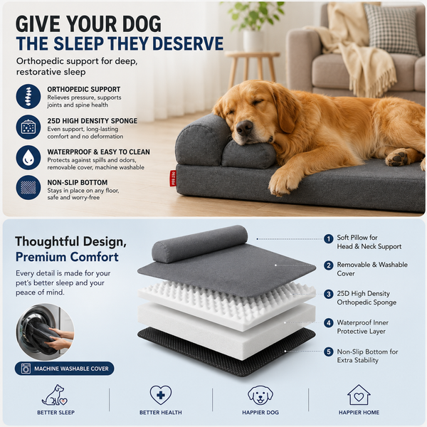 Orthopedic Waterproof Dog Bed with 25D Orthopedic Sponge Foam