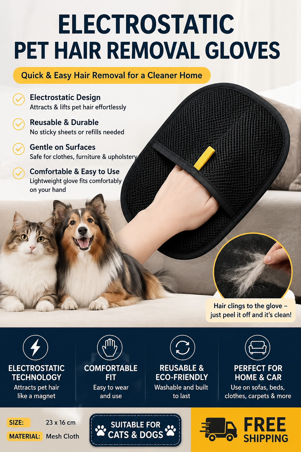 Pet Hair Removal Glove – Reusable Electrostatic Lint Remover for Furniture & Clothes