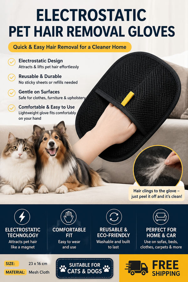 Pet Hair Removal Glove – Reusable Electrostatic Lint Remover for Furniture & Clothes