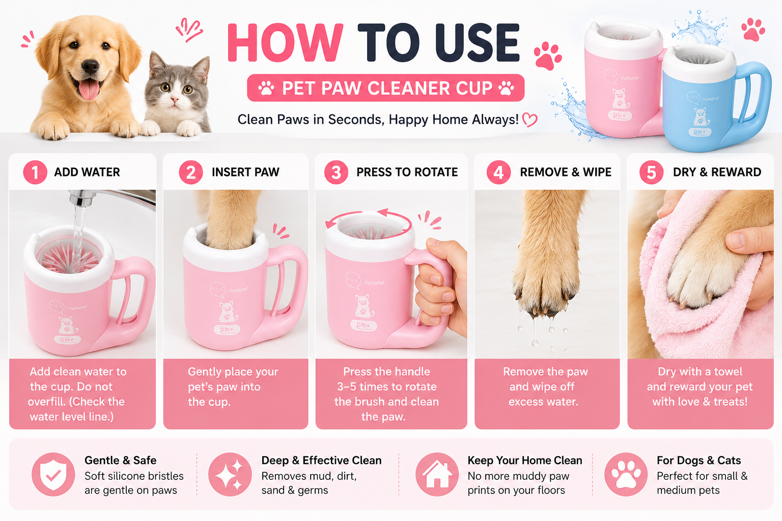 Dog & Cat Paw Cleaner Cup – Quick & Gentle Mud Remover for Clean Paws