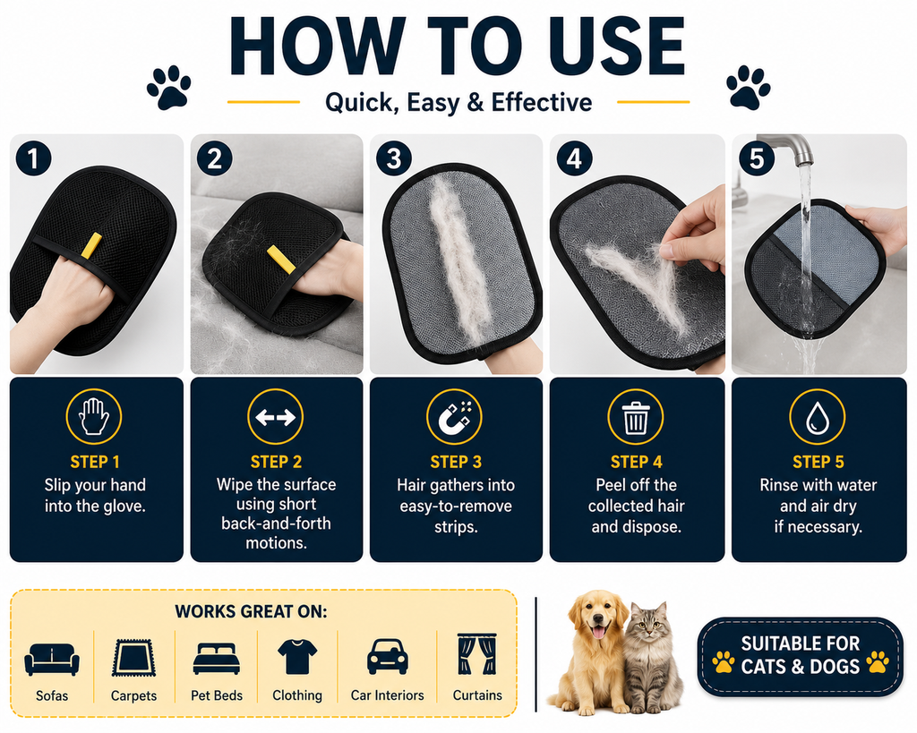 Pet Hair Removal Glove – Reusable Electrostatic Lint Remover for Furniture & Clothes